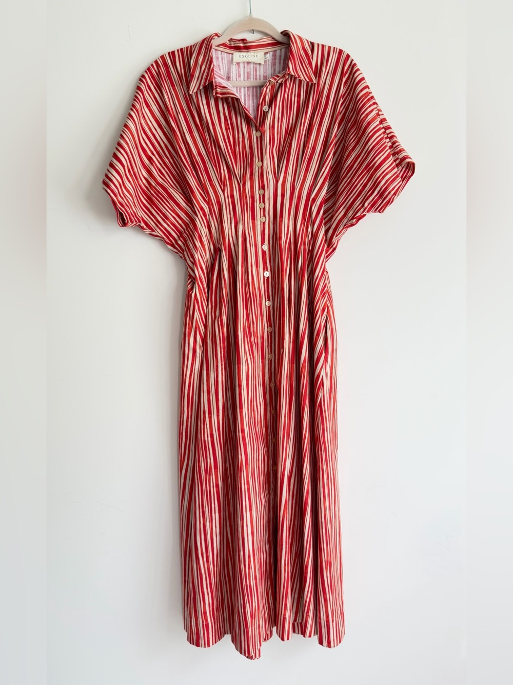 Anthropologie Exquise The Tobie Cadence Shirt Dress Midi in Red Ivory size large